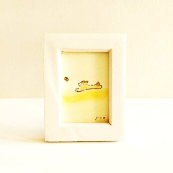 イラスト 原画 「春」※木製額縁入り　インテリアアート　犬のイラスト