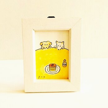 【受注制作】ミニ原画「ホットケーキ」・イラスト・水彩・犬の絵・送料無料