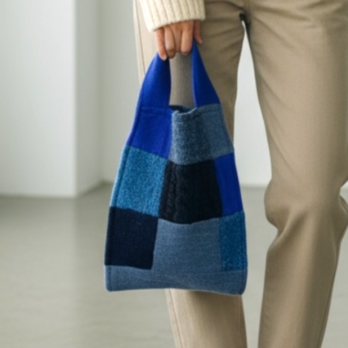 レジ袋タイプ　バッグ【送料込み】古着リメイク　ブルー