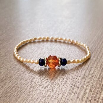 ファイアオレンジ & ネイビー パール ブレスレット