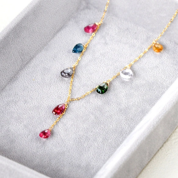 Tourmaline Mélodie　ルベライトxマルチカラートルマリンxロンドンブルートパーズネックレス14kgf