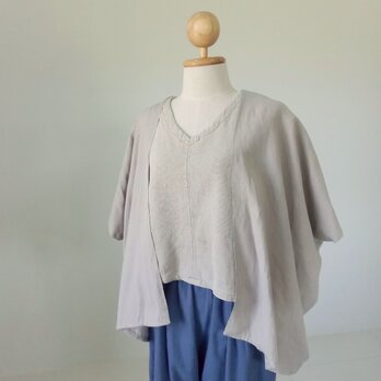 手織りオープンフロントカーディガン / グレー 無地 / 草木染めコットン