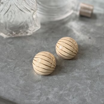 PN35-【 Napier 】ネイピア・ヴィンテージピアス Ivory Enamel Gold Striped Dome