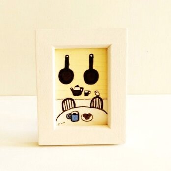 イラスト 原画「チョコチップクッキー」※木製額縁入り　文鳥　ミニ原画