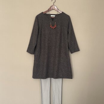 秋冬チュニックワンピース 　3つ杢ツイード　ブラウン