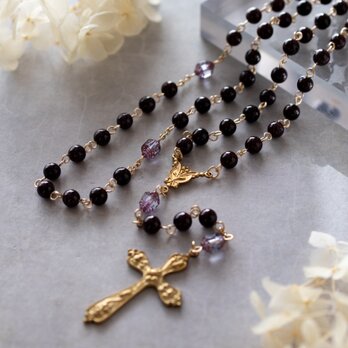 １月誕生石ガーネット×チェコビーズのロザリオ