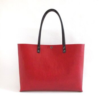 《牛革》A４対応・シュリンク・レッド×ブラック・ハンドソーイングトート・0402
