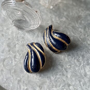 Y948-ヴィンテージイヤリング・U.S.A. Navy enamel paint gold tone large