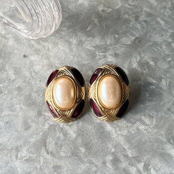 P480-ヴィンテージピアス・U.S.A. 1970〜80s Faux pearl brown enamel paint