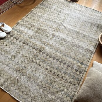 113.5×174 格子模様　擦れシャビー　トルコヴィンテージラグ