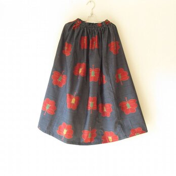 ☆大島紬着物ミディロングスカート☆ツバキ柄♪/31ks054