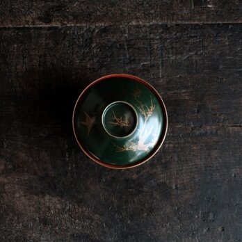 梅と鳥◆深緑で素敵。時代物　漆芸蒔絵蓋付椀　古漆器　骨董・antiques 古道具　幕末〜明治