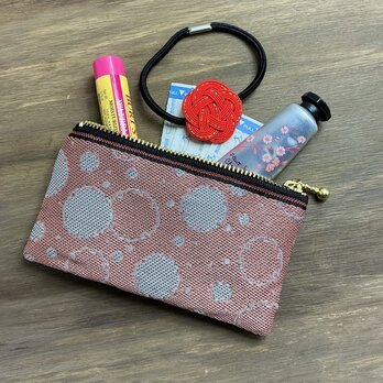 【雪輪文様】畳縁　ぺたんこ　ミニポーチ　カードケース　小銭入れ　数珠入れ　雪　和柄　伝統　ピンク