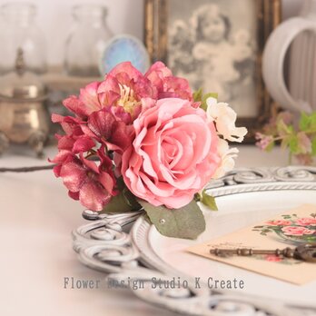 ピンクの薔薇とクリスマスローズの髪飾り　フラメンコ　フローレス　バラ　アジサイ　アネモネ　髪飾り　ダンス　フォーマル　パーティー