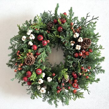 赤い実いっぱいクリスマスリース(小）