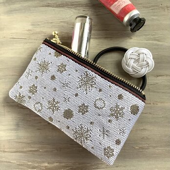 【六華】畳縁　ぺたんこ　ミニポーチ　カードケース　小銭入れ　ホワイト　ゴールド　雪の結晶　クリスマス