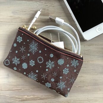 【六華】畳縁　ぺたんこ　ミニポーチ　カードケース　小銭入れ　チョコミント　雪の結晶　クリスマス