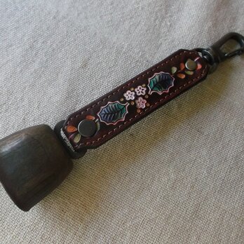 熊よけ鈴　クマベル　拭き染め＆刻印  牛革ベルト　