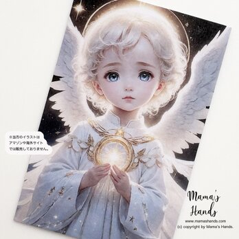 《そっと見守る 子供 天使》☘️優しい光  神秘的 アート スマホのクリアケースに入る カード プラスチック製