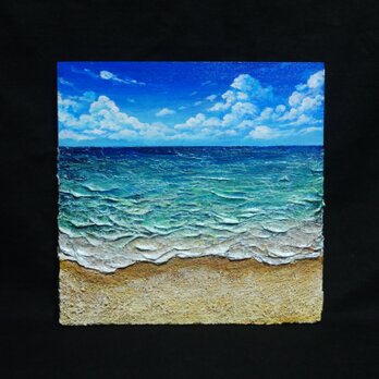 【油絵】木製パネル絵画【砂浜の夏】