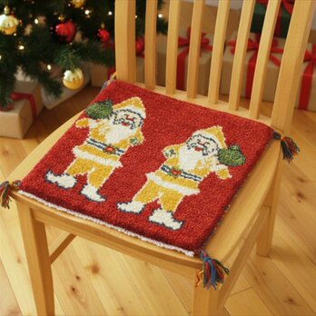 ペルシャ　ギャッベ　ミニマット　ラグ　横39x39.5㎝　茜色　サンタ　T88114