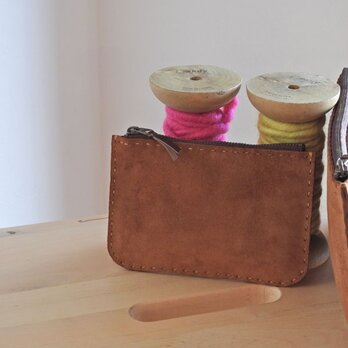 フラットジップポーチ　スエード　Mサイズ　カスターニャ