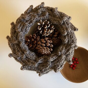 WOOL!クリスマスリース*グレーベージュ*φ23*ベリーオーナメント付