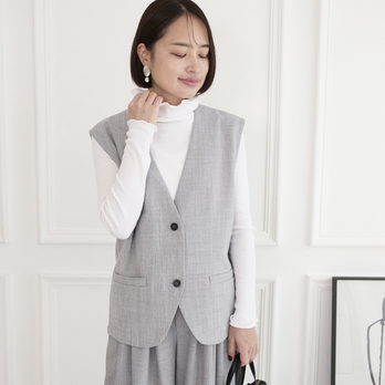 美シルエット✨ 体型カバー効果 サラサラ素材 ジレ　グレー　0746Grey