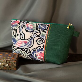 G-403正絹縮緬切り替えポーチ/橙ライン×緑縮緬