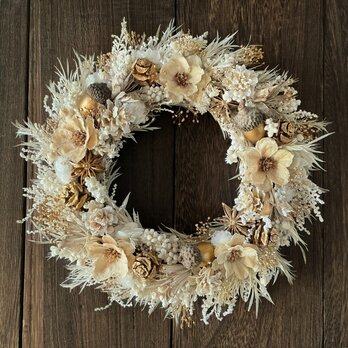 ホワイトゴールドのクリスマスリース(22cm)