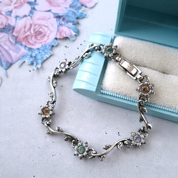 silver flower colorful rhinestone ヴィンテージブレスレット
