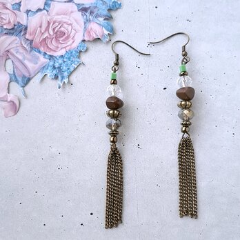 plastic glass beads chain dangle brass ヴィンテージピアス