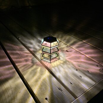 accordion 紫陽花　ステンドグラス　ゴールゼロLEDランタン用シェード