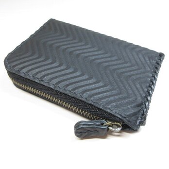 SALE開始～   《牛革》ブラック・ウェーブ型押し・Ｌ字ファスナー・コインケース・0494