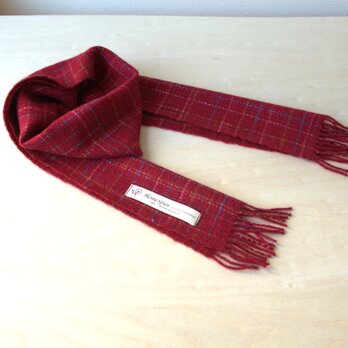 ホームスパン・カシミヤプチマフラー　赤カラフル格子
