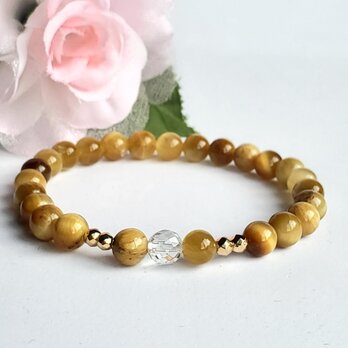 天然石＊ブレスレット＊ゴールデンタイガーアイ&ヘマタイト(ゴールドカラー)＊スリム＊お守り＊細め＊天然石ブレスレット