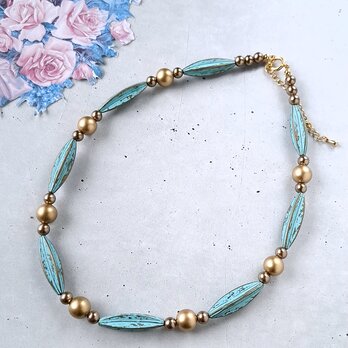 《GERMANY》 turquoise blue verdigris beads ドイツ ヴィンテージネックレス