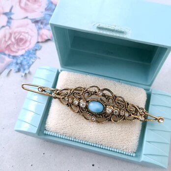 light blue moonglow clear rhinestone victorian ヴィンテージバレッタ