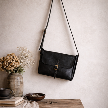 本革 スモールメールバッグ／ブラック（豚革） ｜既製品とは少し違う、静けさをまとうミニショルダー