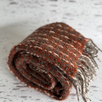 羊毛マフラー　柿色とグレー