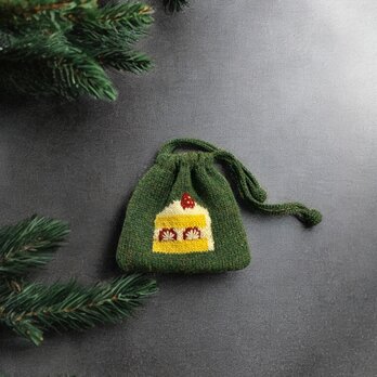 ショートケーキの手編み巾着/シェットランドウール