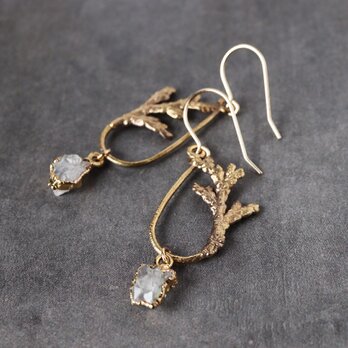 ヒノキ葉とクラスター水晶 ピアス