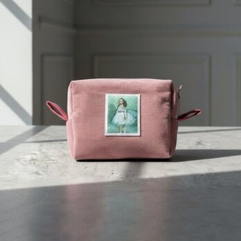 ミニミニポーチ【絵画シリーズ×コーデュロイ・ピンク】上品で大人可愛い/アートのように華やぐ上質スエードポーチ