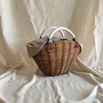 ラタン（籐）の手編みかごバッグ　ミニマドレーヌ/インナーバッグ「スズラン」/一点もの