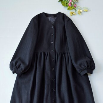 総裏付きウール混Vネック大人可愛い長袖ロングワンピースコート♪