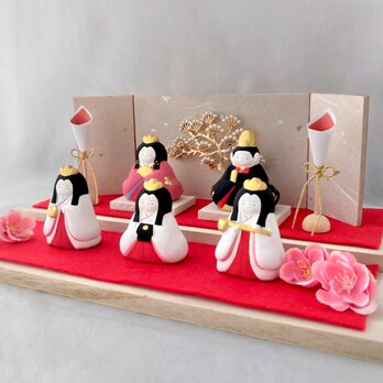 【お雛様】 おひなさま　百花　五人飾り　「松の木　屏風」