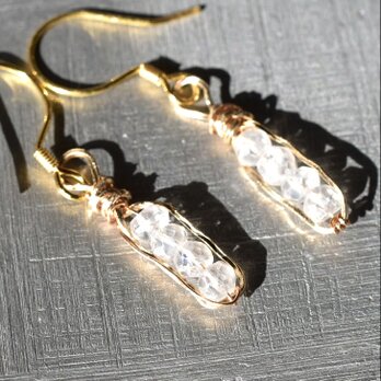 クリスタルクォーツ  ボタンカット/k14gfスクエアワイヤー縁取り/ピアス(イヤリング)