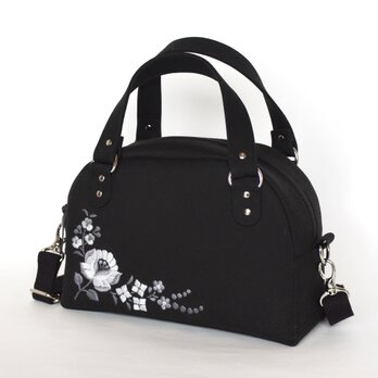 花刺繍のミニボストン　黒