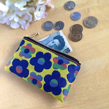 【レトロポップ　花柄】畳縁　ぺたんこ　ミニポーチ　小銭入れ　カードケース　黄色