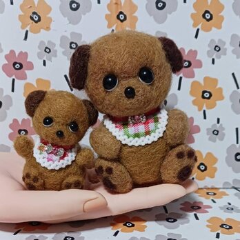羊毛フェルト可愛いワンちゃんおすましわんちゃん 　親子２体